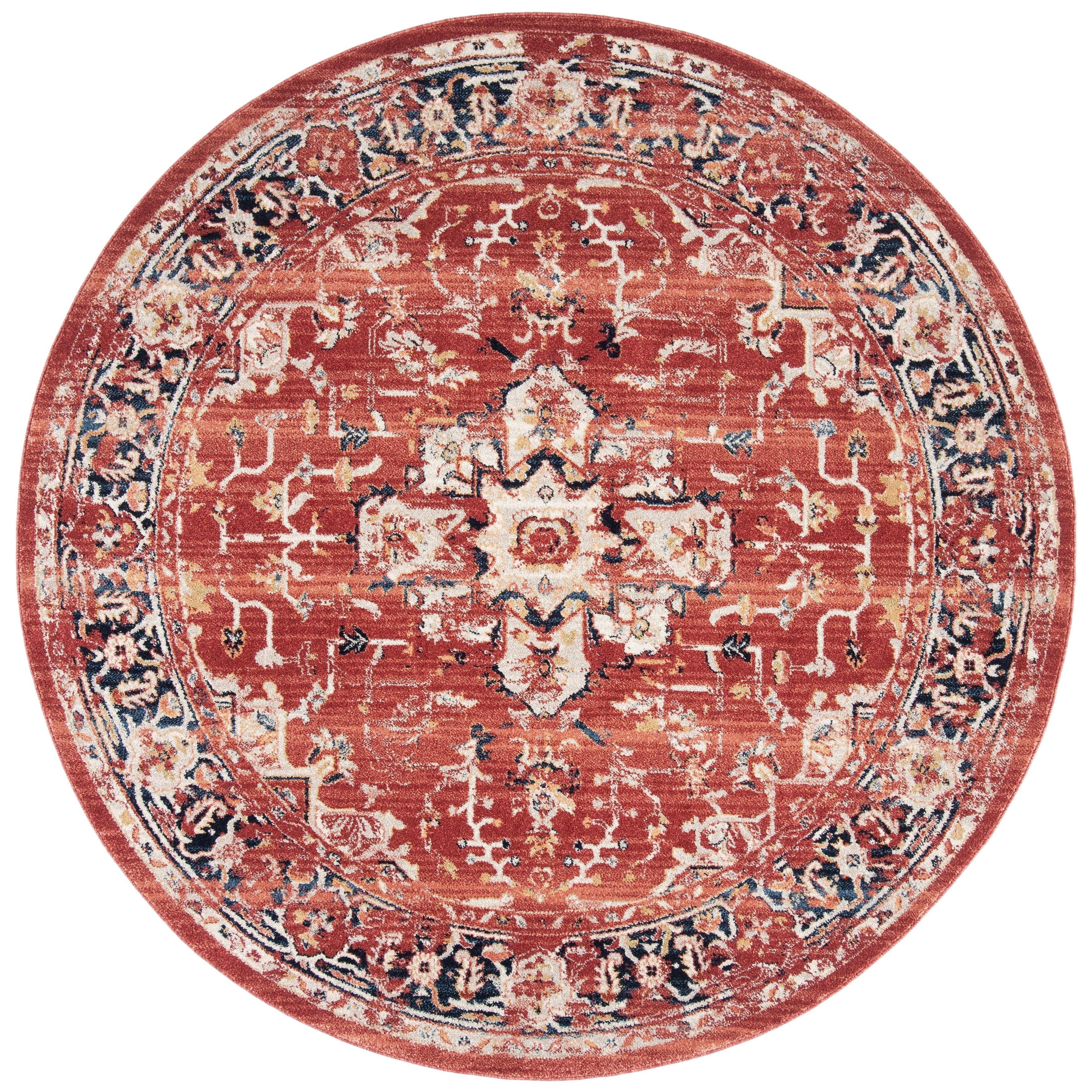 Charleston CHL411 Loomed Indoor Area Rug - Red/Ivory - 6'7"x6'7" Round - Safavieh