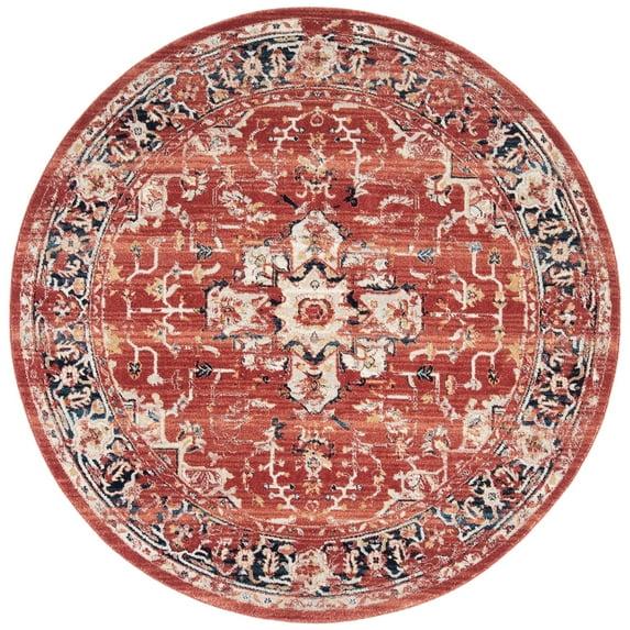 Charleston CHL411 Loomed Indoor Area Rug - Red/Ivory - 6'7"x6'7" Round - Safavieh