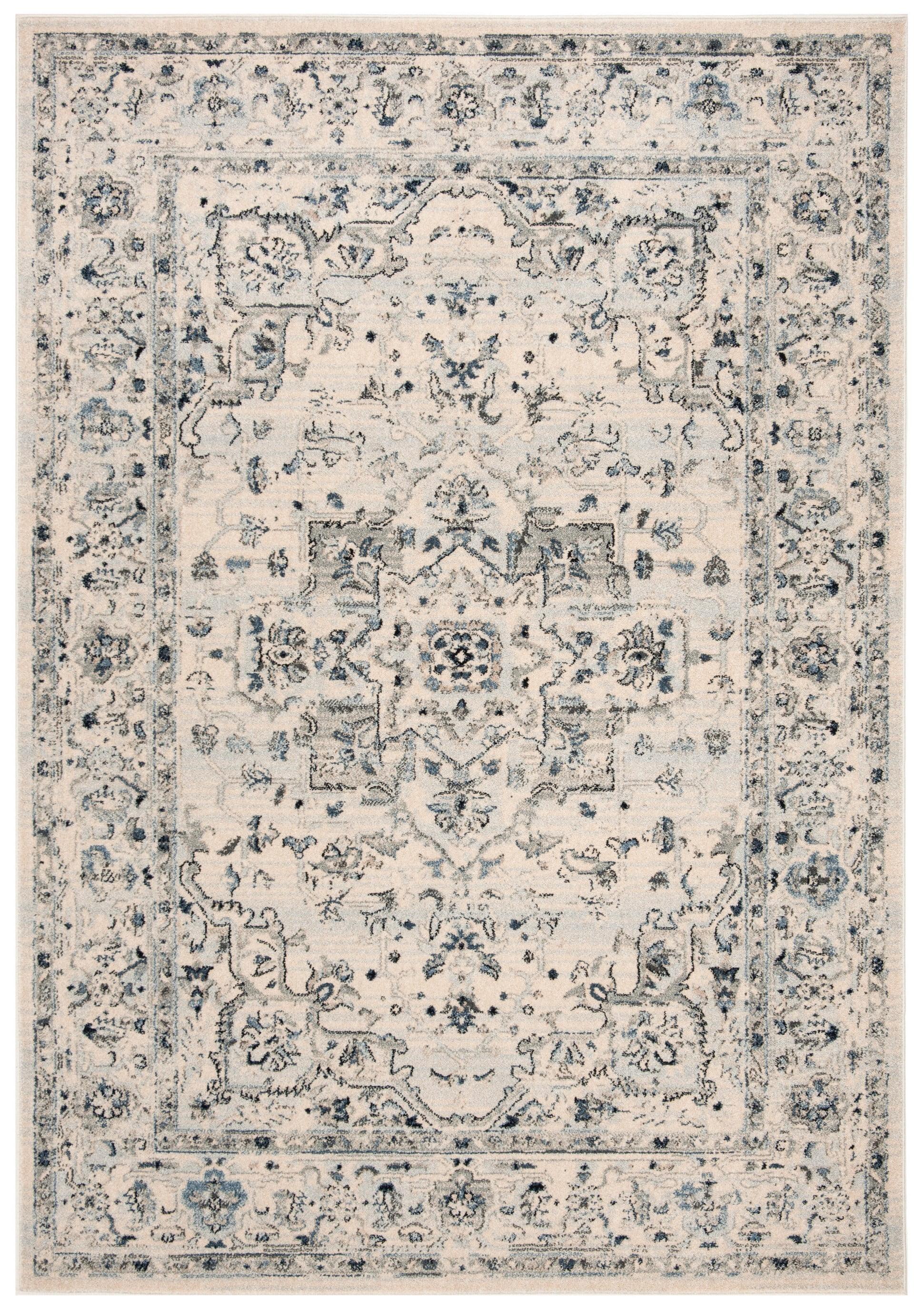 Charleston Heirloom Ivory and Light Blue Synthetic Area Rug, 3' x 5'