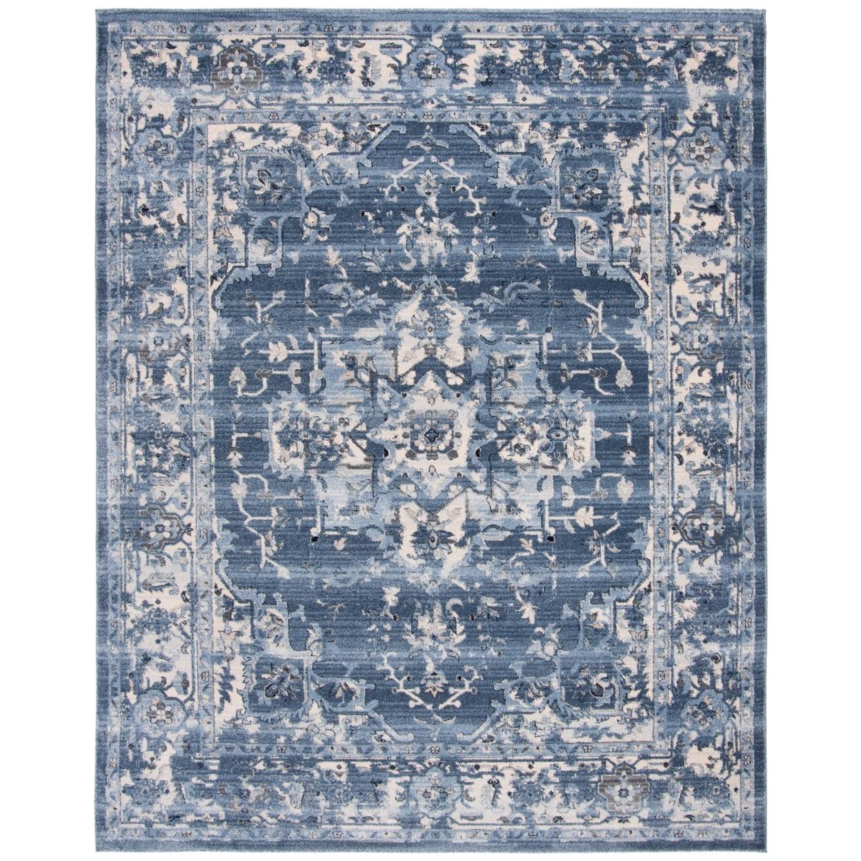 Charleston Navy and Cream 6' x 9' Synthetic Oriental Area Rug