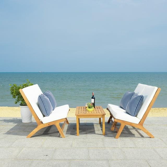 Chaston 4 Piece Living Set - Indoor/Outdoor - PAT7044 - Natural/Beige + Thin Stripe Pillow - Safavieh
