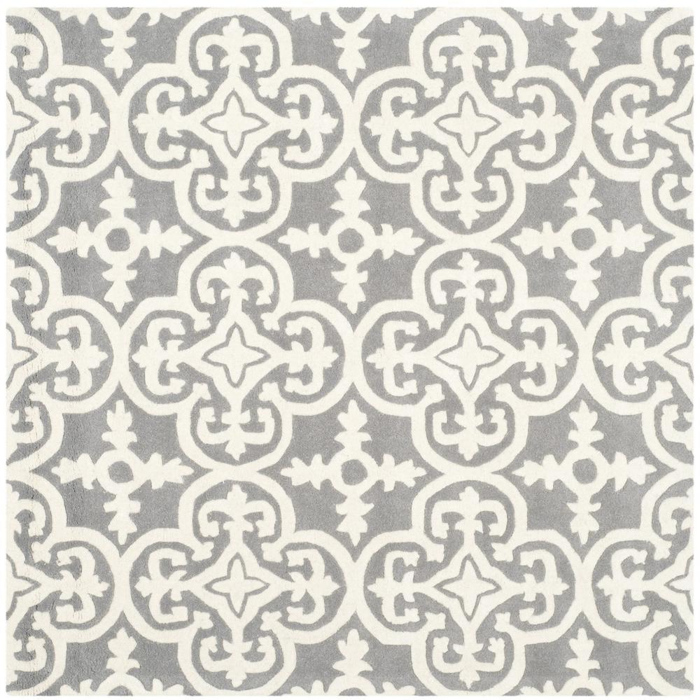 Chatham CHT729 Hand Tufted Area Rug Dark Grey / Ivory 5' X 5'  - Safavieh.