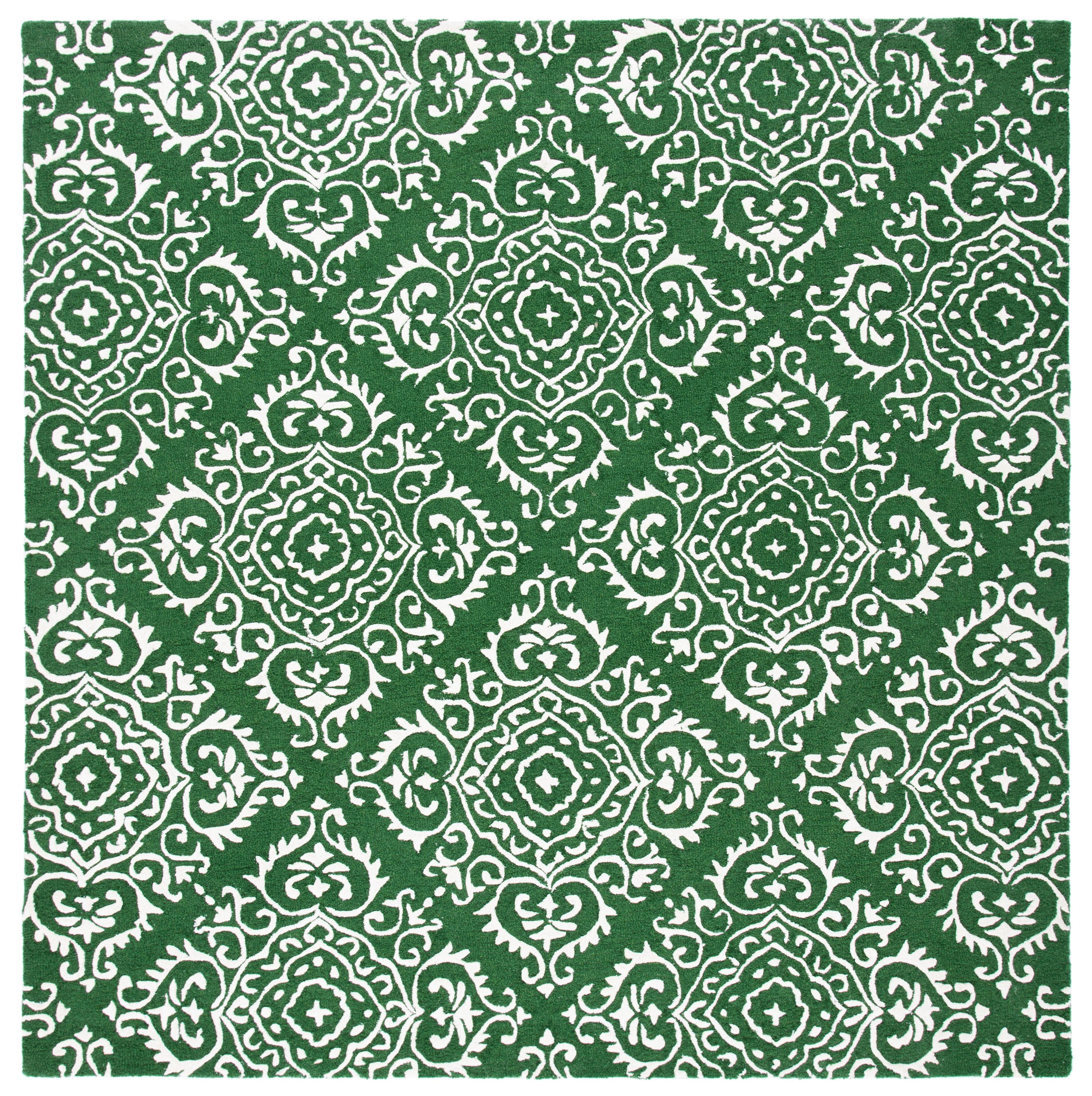 Chatham Green and Ivory Hand-Tufted Wool Square Rug