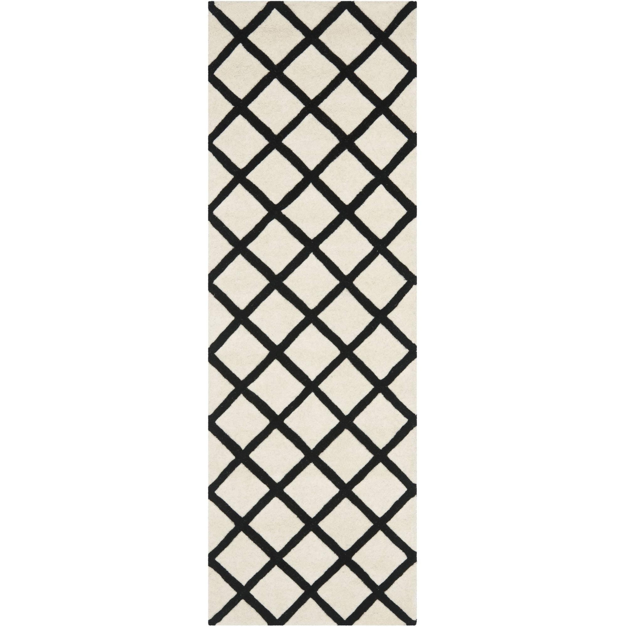 Ivory and Black Hand-Tufted Wool Runner Rug