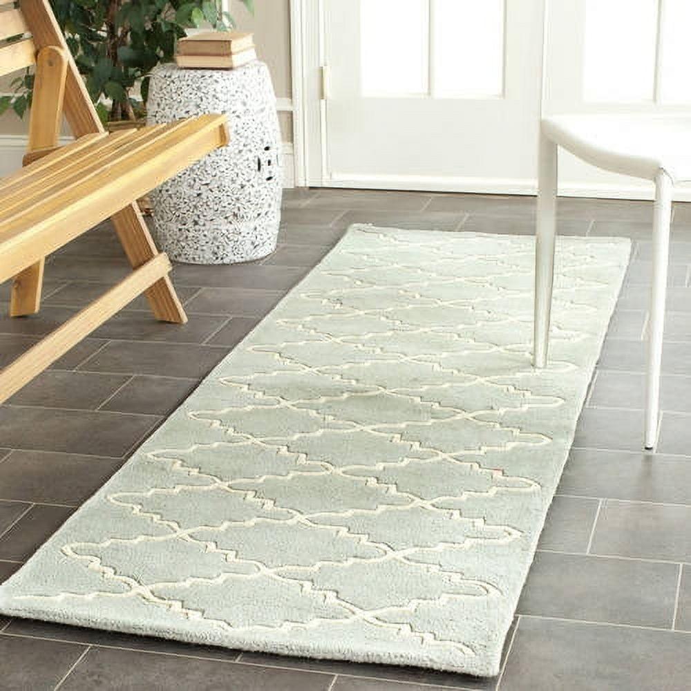 Handmade Light Blue and Ivory Wool Tufted Runner Rug