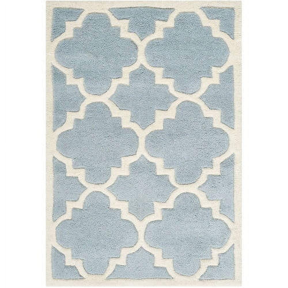 Elegant Hand-Tufted Blue Ivory Wool Rectangular Rug 5' x 8'