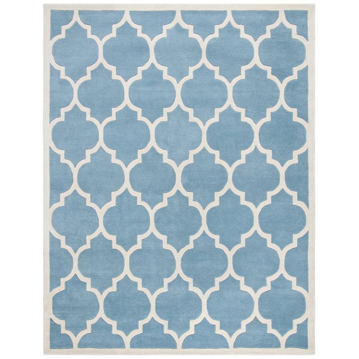 Elegant Blue and Ivory Hand-Tufted Wool Square Rug