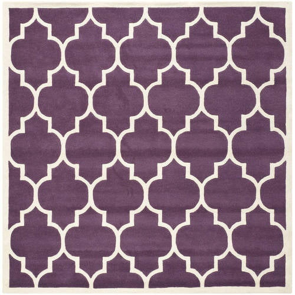 Elegant Hand-Tufted Wool Square Rug in Purple & Ivory