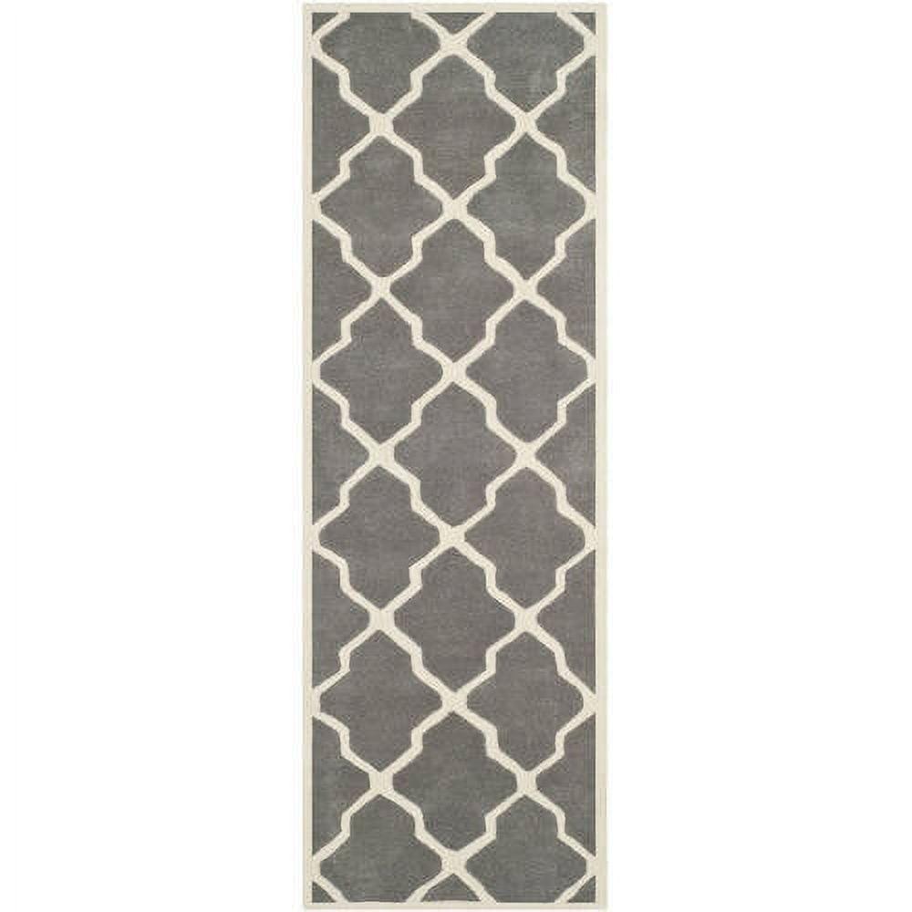 Dark Gray and Ivory Hand-Tufted Wool Runner Rug