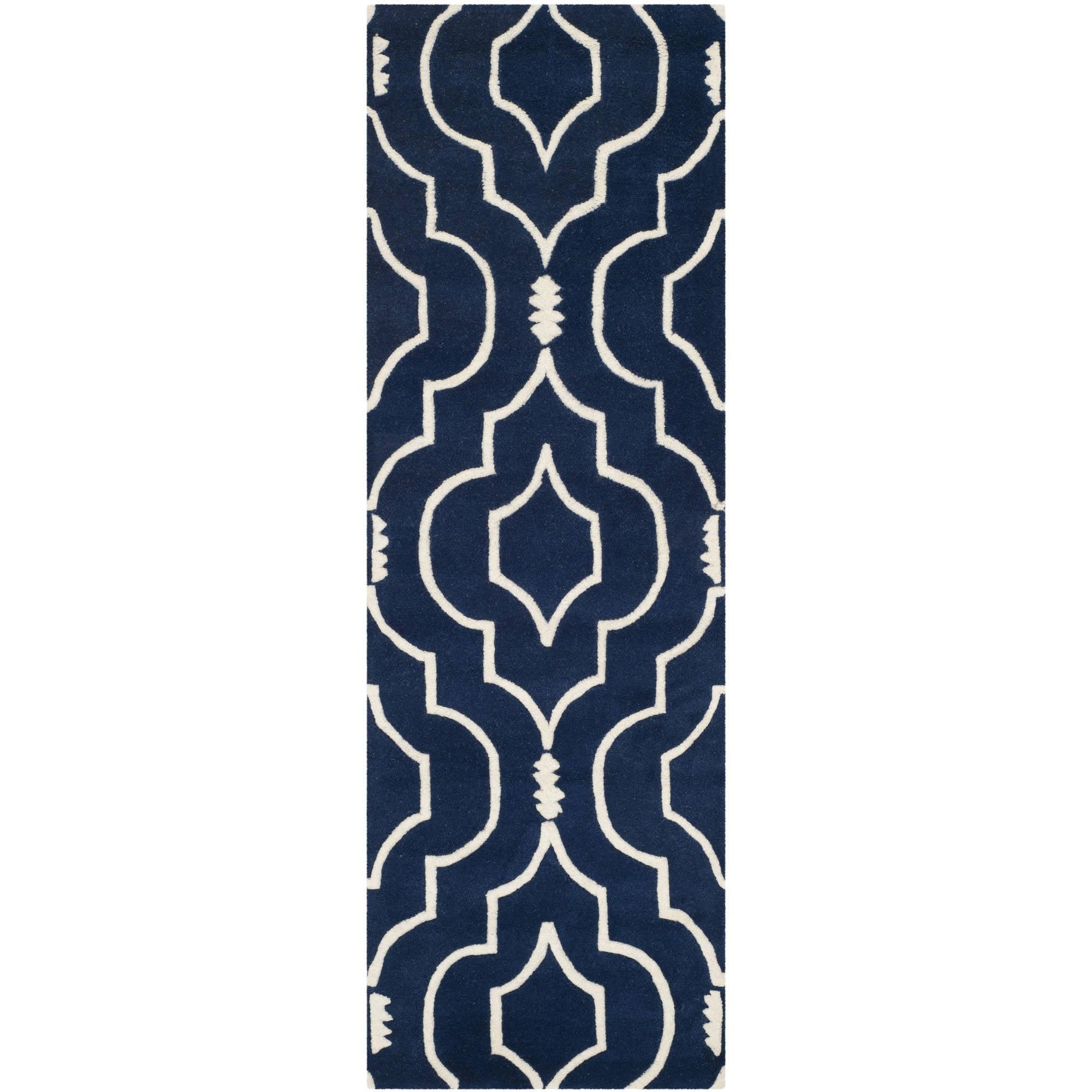 Ivory and Dark Blue Hand-Tufted Wool Rectangular Rug