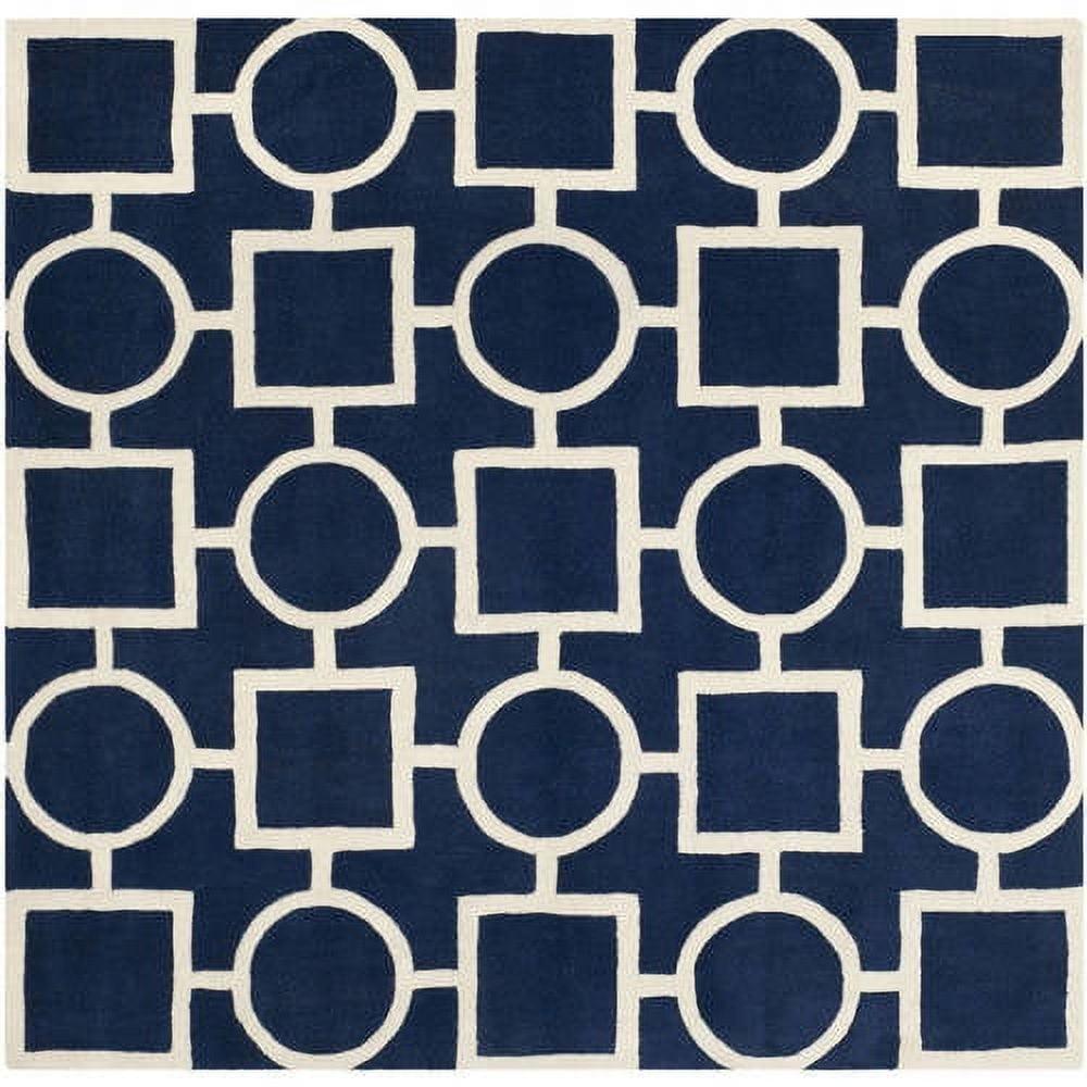 Hand-Tufted Elegance Dark Blue & Ivory Wool Square Rug