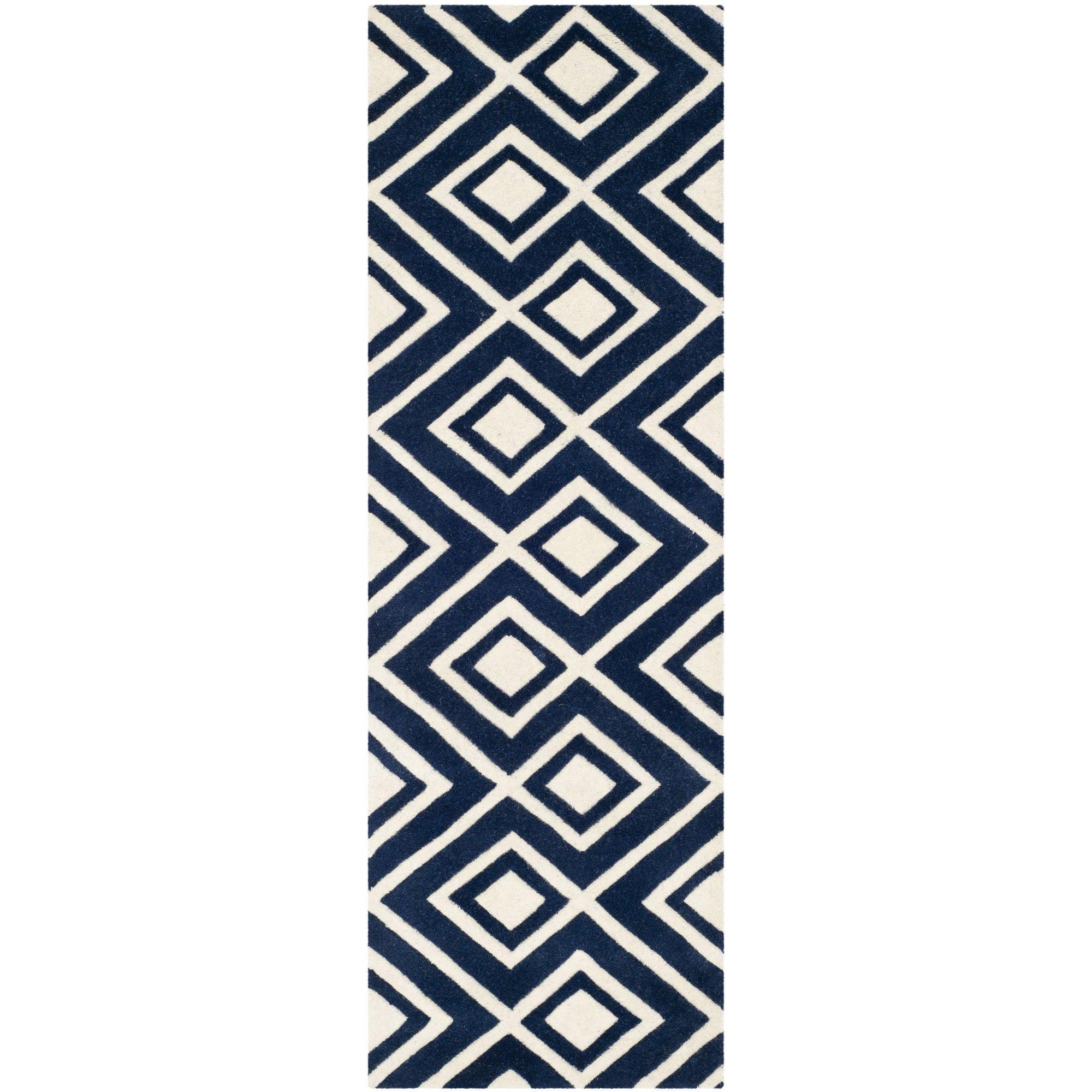 Handmade Blue Wool Tufted Runner Rug 2'3" x 7'