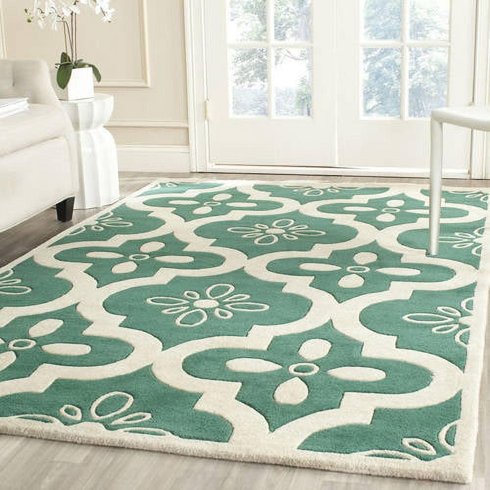 Hand-tufted Teal & Ivory Square Wool Area Rug, 8' x 10'