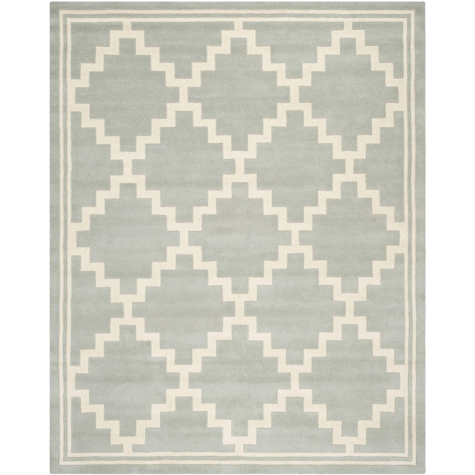 Grey and Ivory Hand-Tufted Wool Geometric Area Rug, 8' x 10'