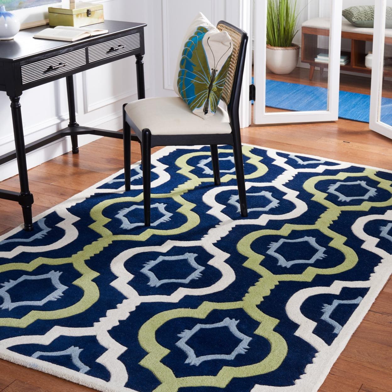 Hand-Tufted Dark Blue Wool Geometric 4' x 6' Rug