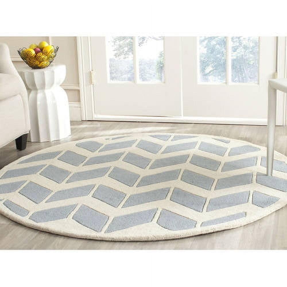 SAFAVIEH Chatham Easton Geometric Wool Area Rug, Blue/Ivory, 5' x 5' Round