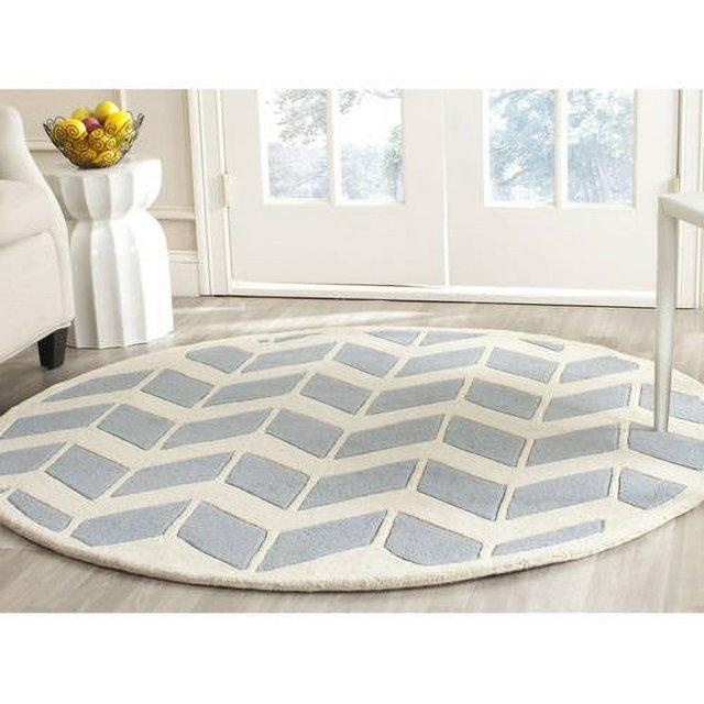 SAFAVIEH Chatham Easton Geometric Wool Area Rug, Blue/Ivory, 5' x 5' Round