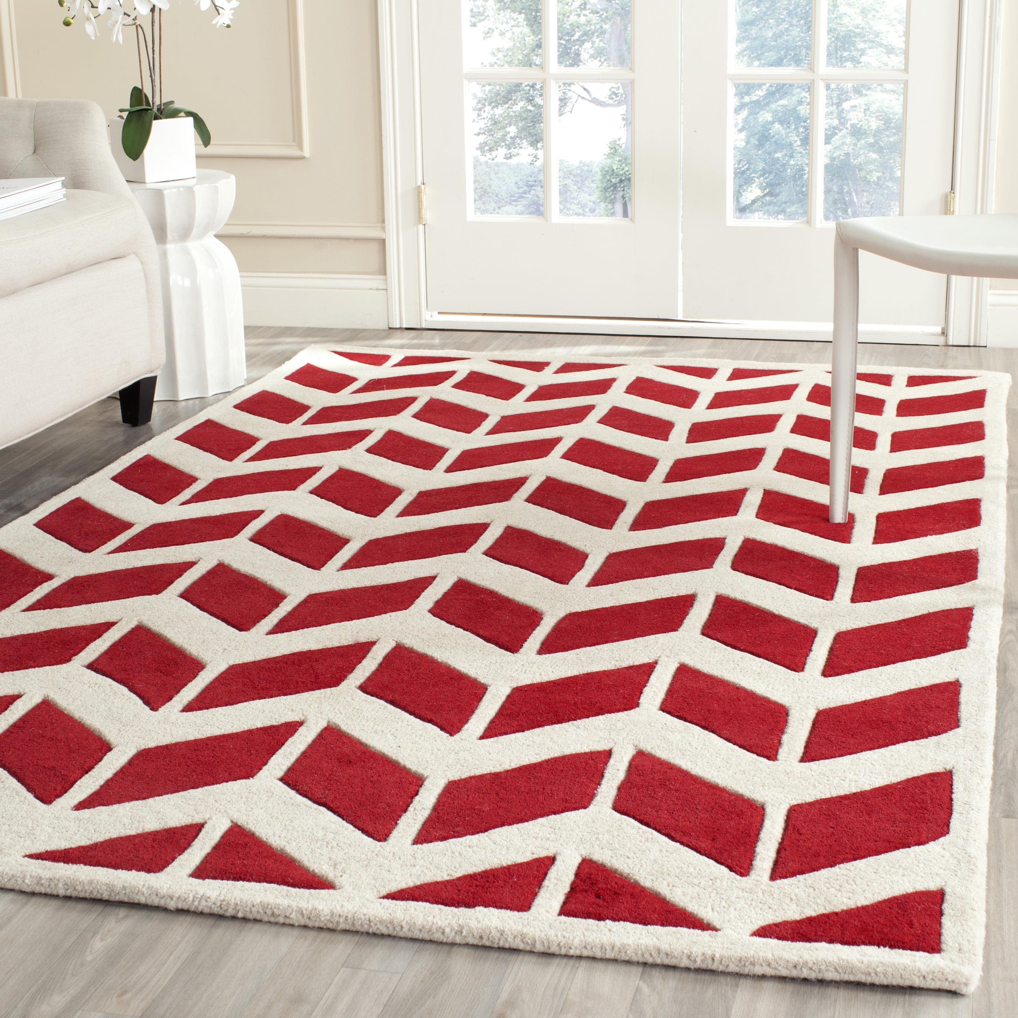 Red and Ivory Hand-Tufted Wool 8' x 10' Area Rug