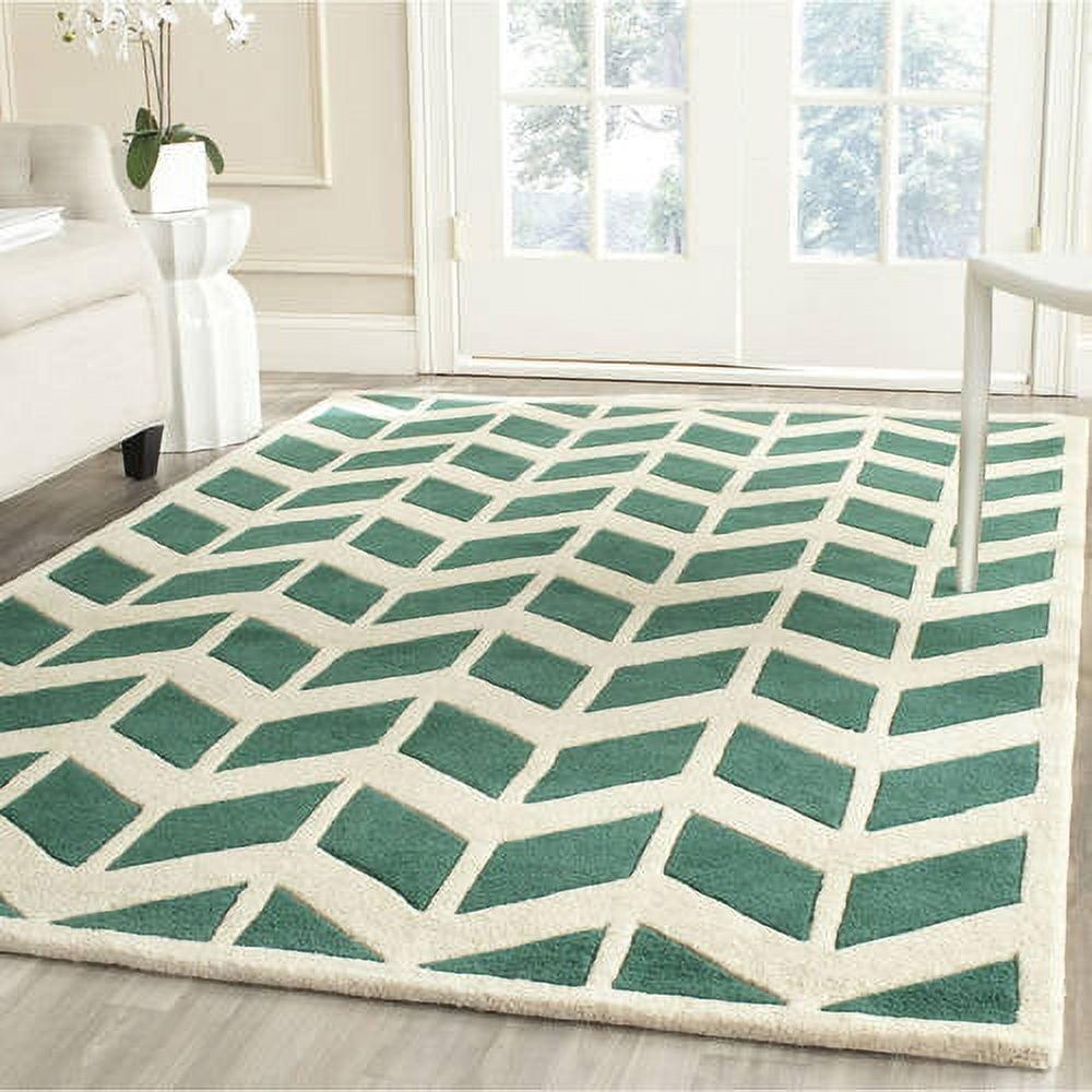 SAFAVIEH Chatham Easton Zigzag Stripes Wool Area Rug, Teal/Ivory, 4' x 6'