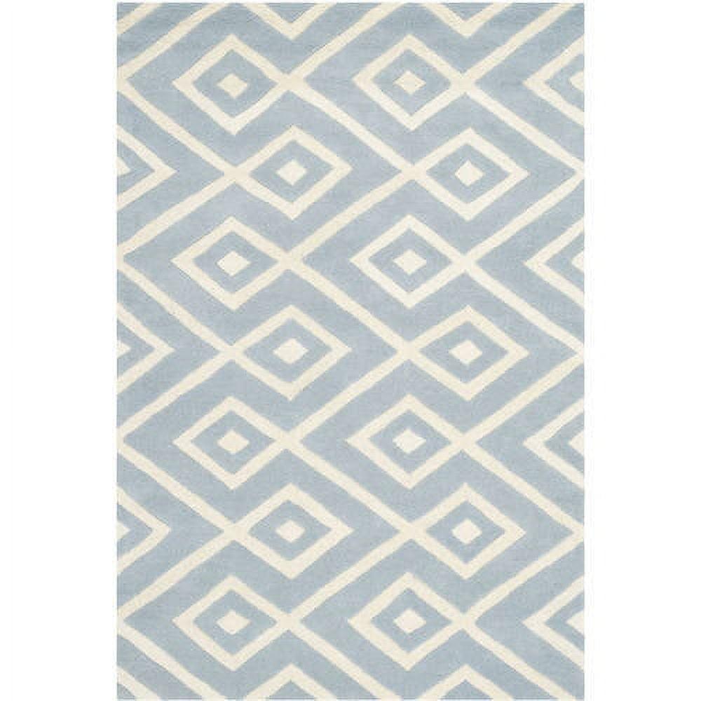 Blue and Ivory Geometric Hand-Tufted Wool Rug, 8' x 10'