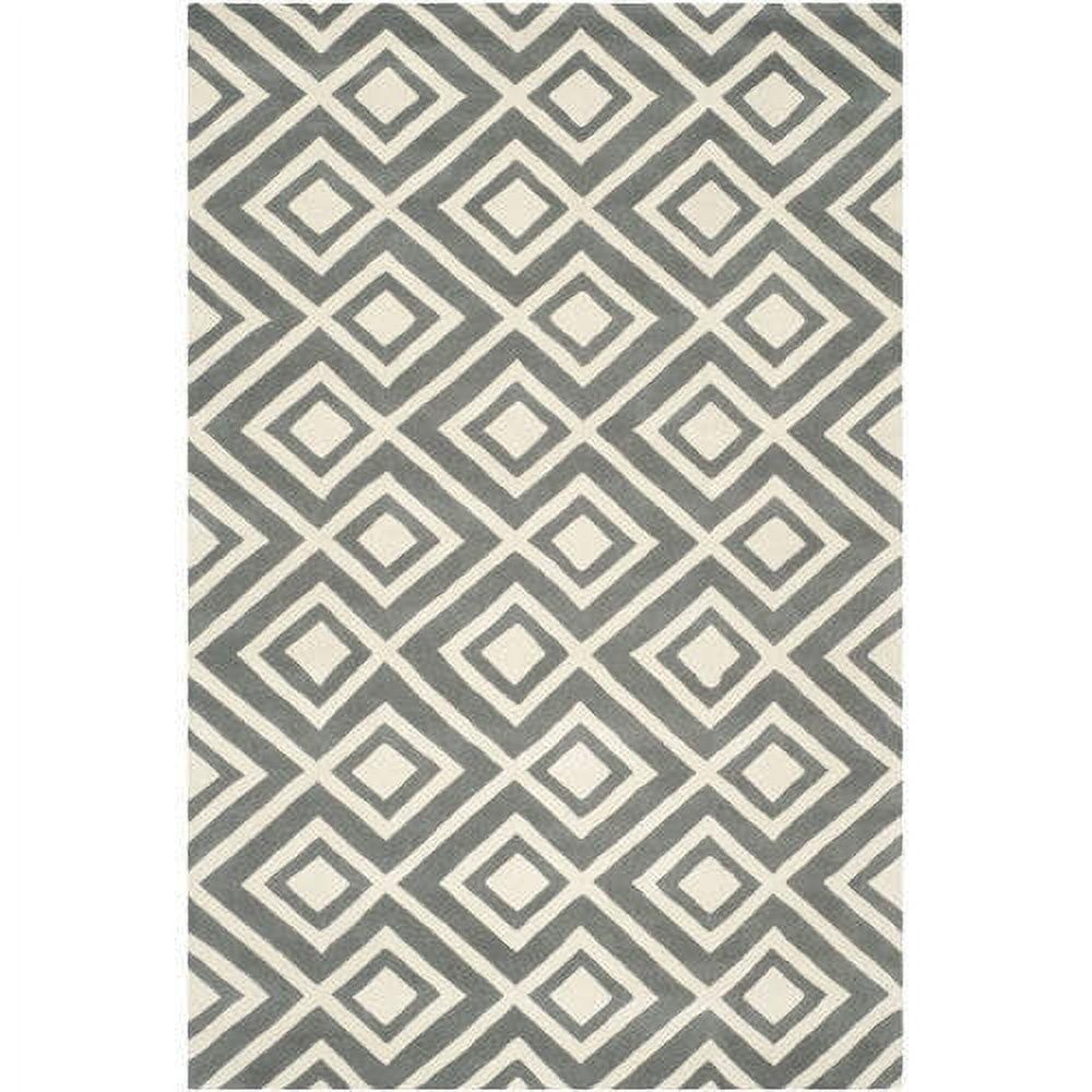 Hand-Tufted Dark Grey and Ivory Wool Square Rug 7'x7'