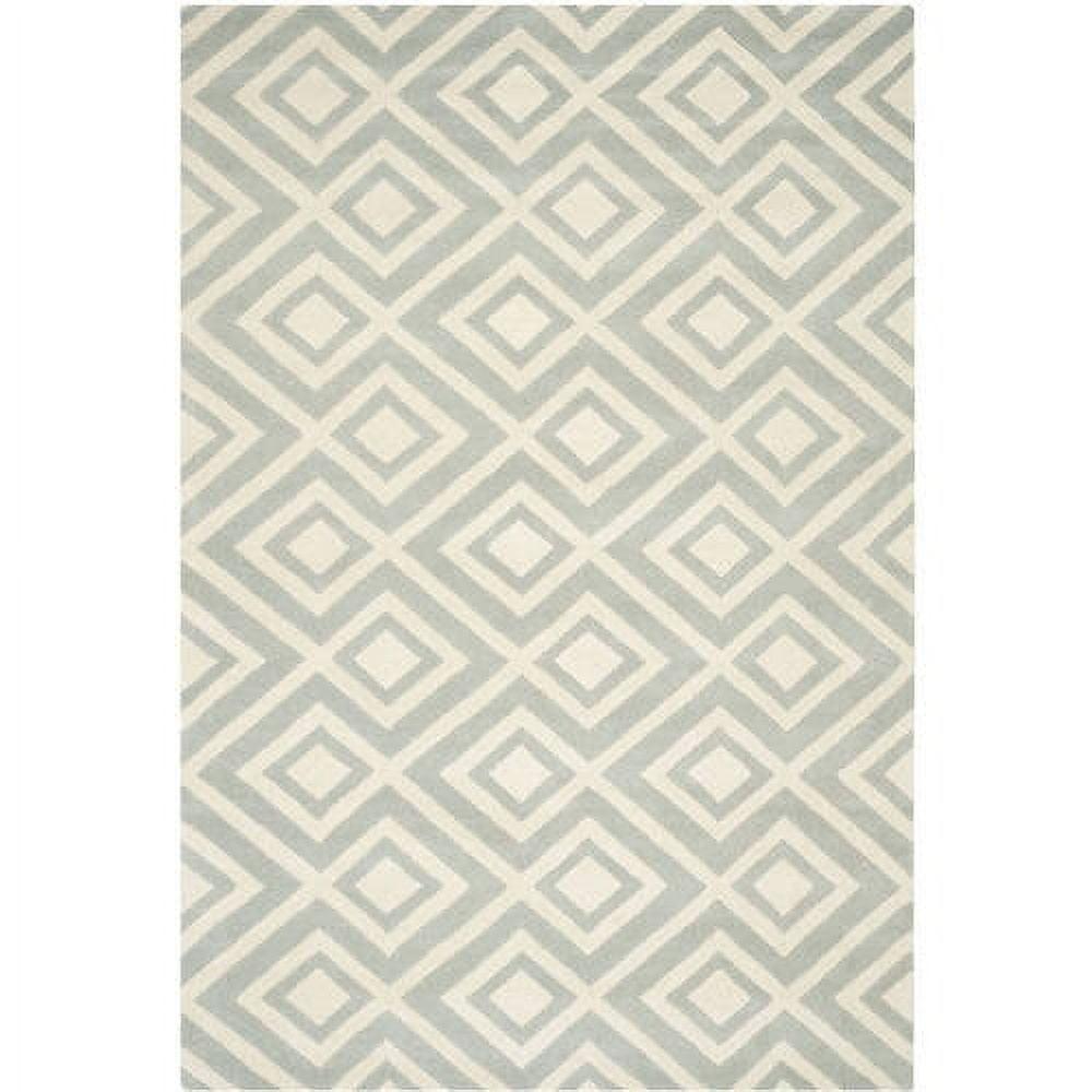 Grey and Ivory Hand-Tufted Wool Geometric 9' x 12' Rug