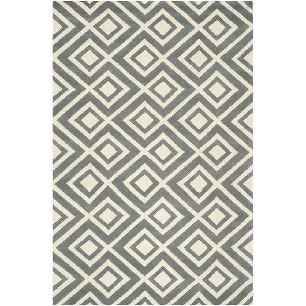 SAFAVIEH Chatham Eric Geometric Wool Area Rug, Dark Grey/Ivory, 7' x 7' Square