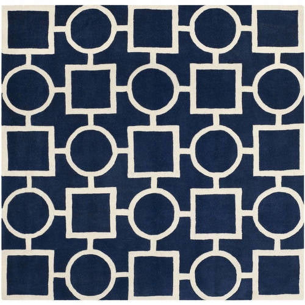 SAFAVIEH Chatham Francis Geometric Wool Area Rug, Dark Blue/Ivory, 7' x 7' Square