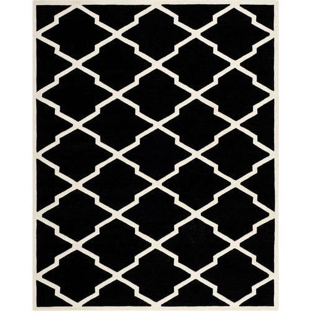 Black and Ivory Tufted Wool Geometric Area Rug 2' x 3'