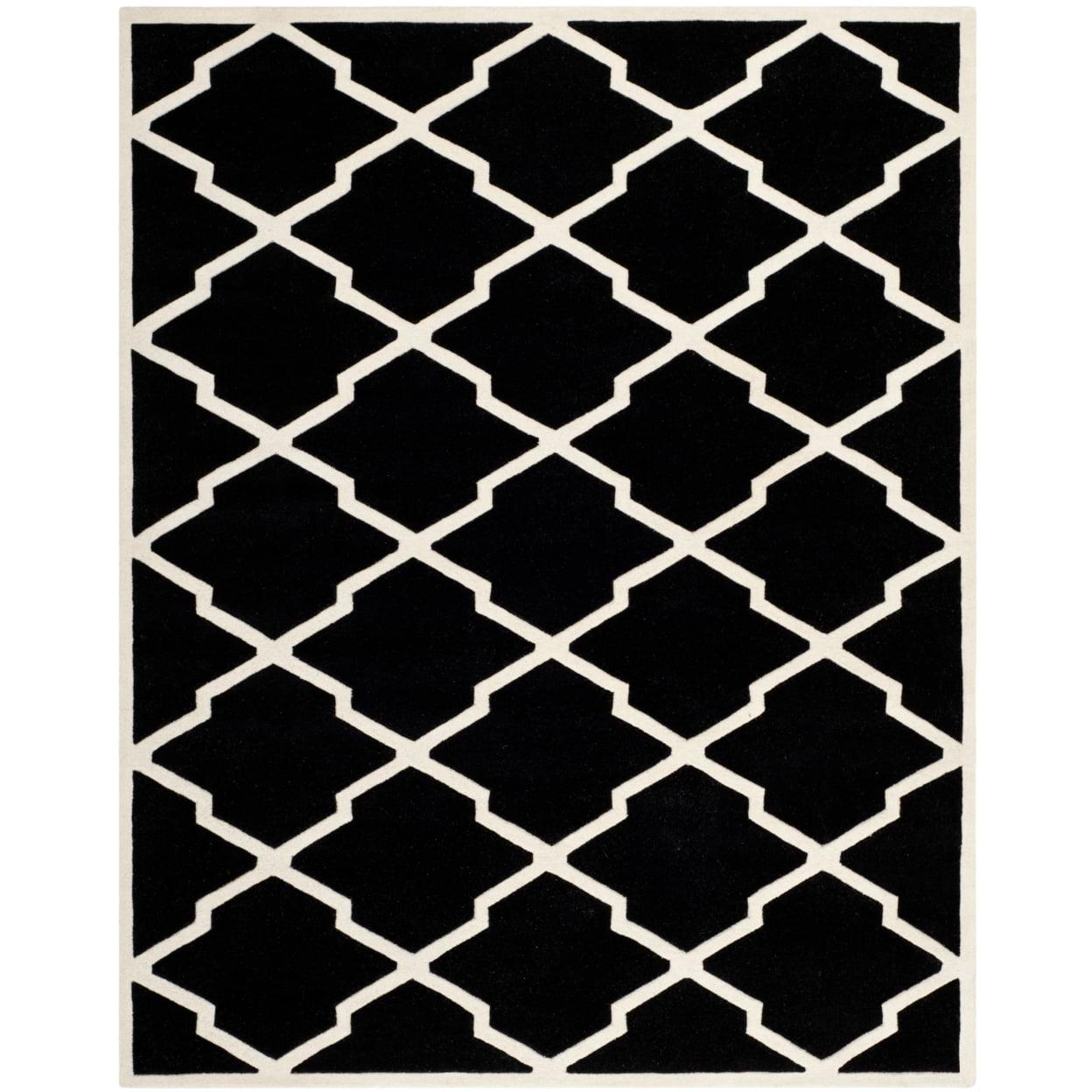 SAFAVIEH Chatham Franklin Geometric Quatrefoil Wool Area Rug, Black/Ivory, 8' x 10'