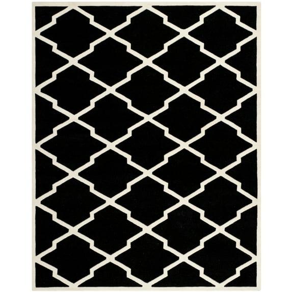 SAFAVIEH Chatham Franklin Geometric Quatrefoil Wool Area Rug, Black/Ivory, 8' x 10'