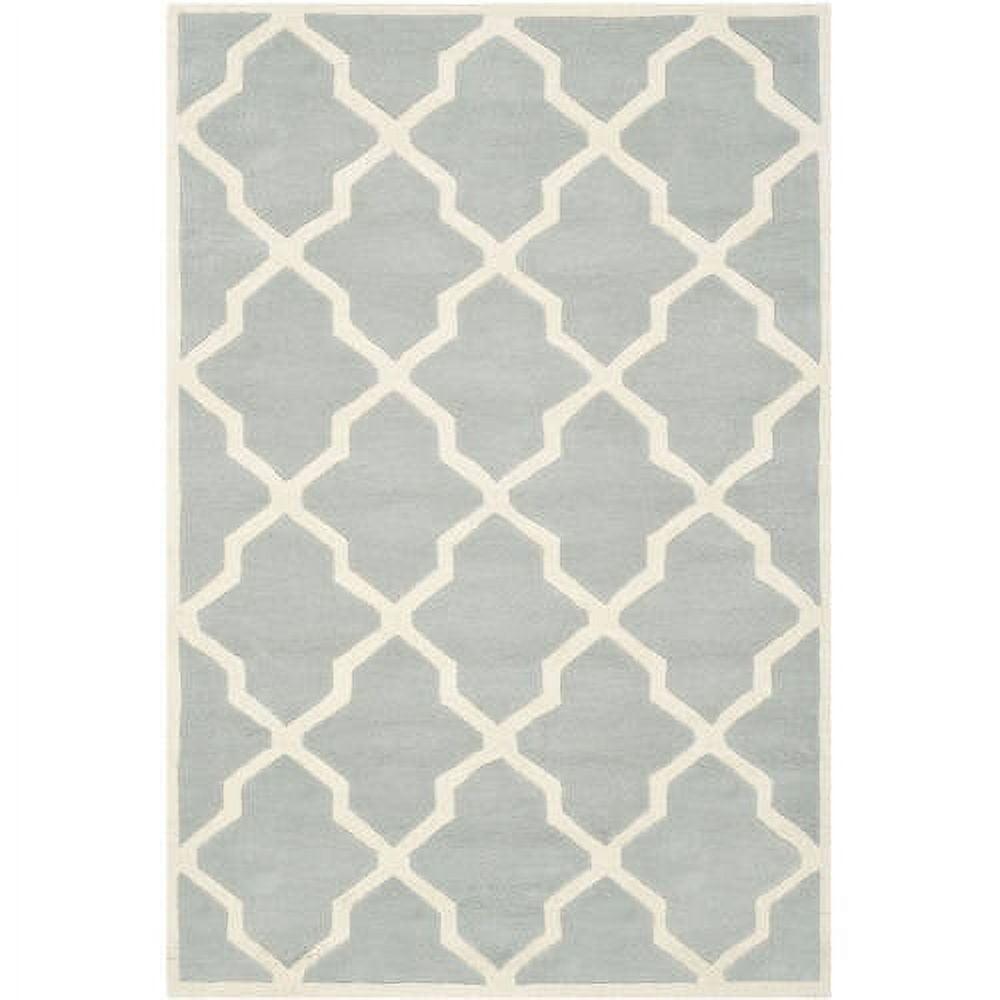 Grey and Ivory Hand-Tufted Wool Geometric Area Rug, 3' x 5'