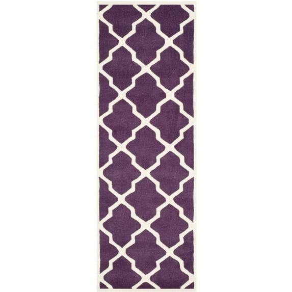 SAFAVIEH Chatham Franklin Geometric Quatrefoil Wool Runner Rug, Purple/Ivory, 2'3" x 9'