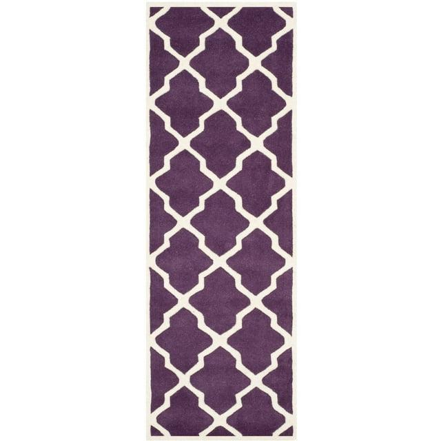 SAFAVIEH Chatham Franklin Geometric Quatrefoil Wool Runner Rug, Purple/Ivory, 2'3" x 9'