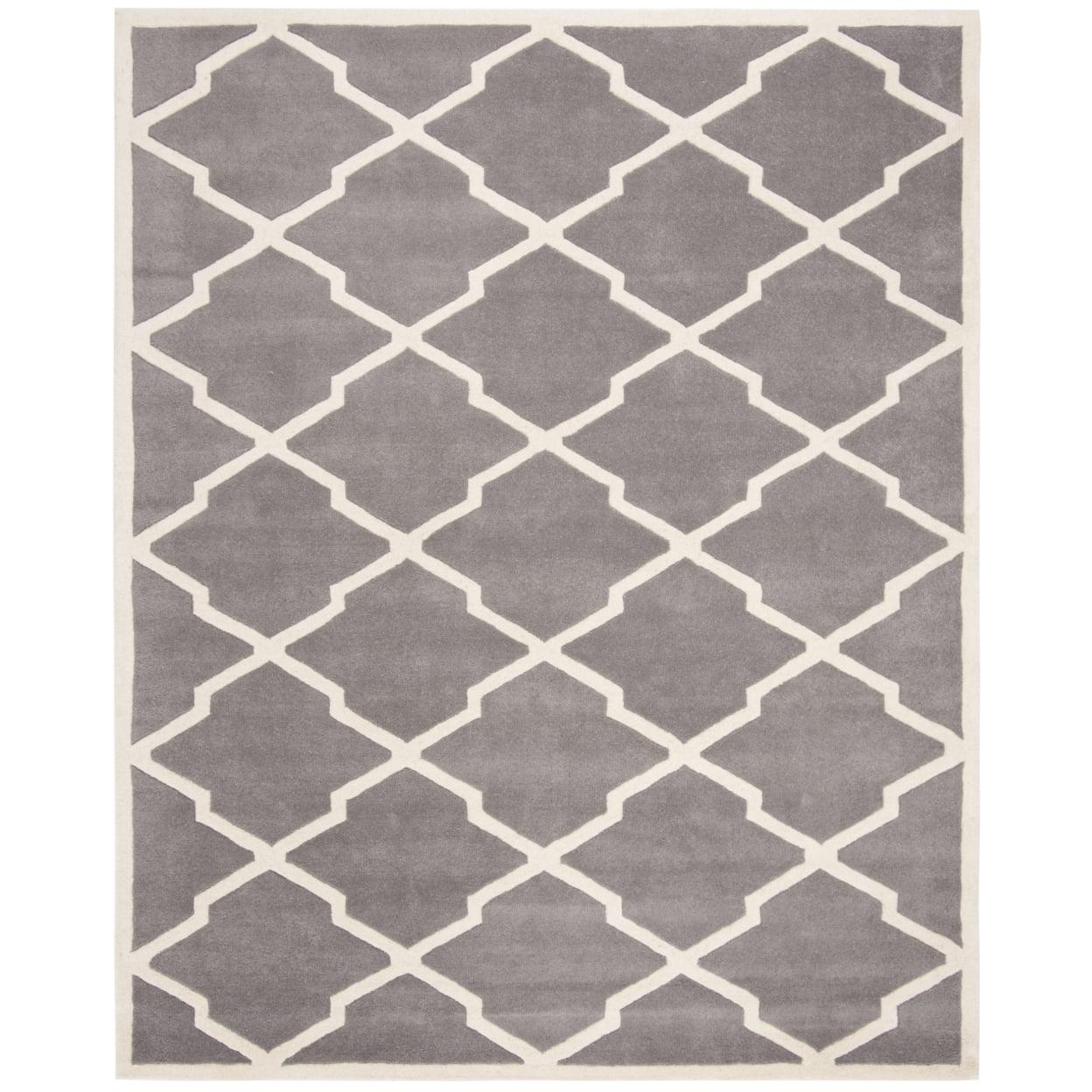 SAFAVIEH Chatham Franklin Geometric Wool Area Rug, Dark Grey/Ivory, 5' x 5' Square