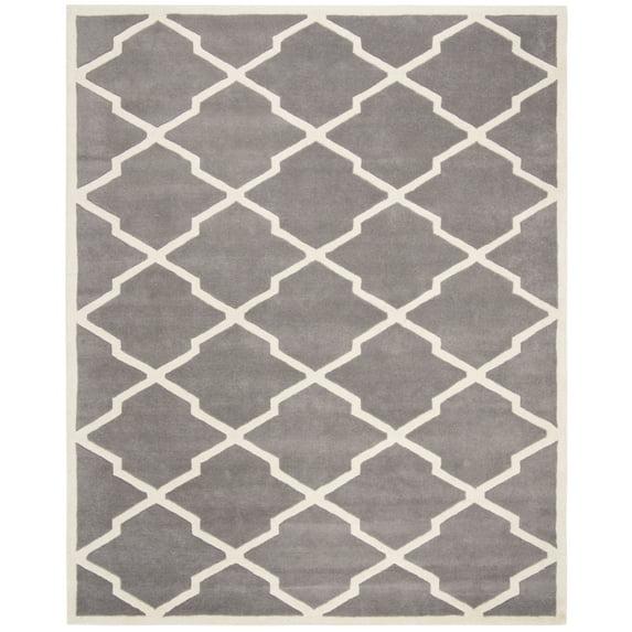 SAFAVIEH Chatham Franklin Geometric Wool Area Rug, Dark Grey/Ivory, 5' x 5' Square
