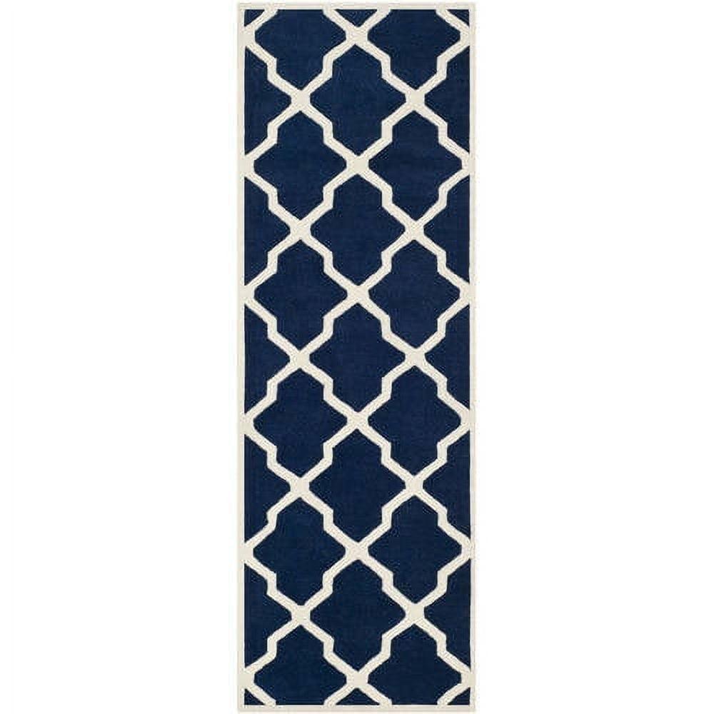 SAFAVIEH Chatham Franklin Geometric Wool Runner Rug, Dark Blue/Ivory, 2'3" x 7'