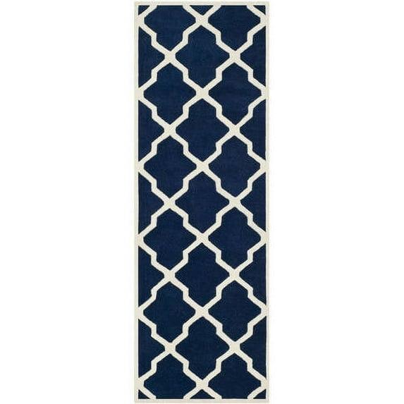 SAFAVIEH Chatham Franklin Geometric Wool Runner Rug, Dark Blue/Ivory, 2'3" x 7'