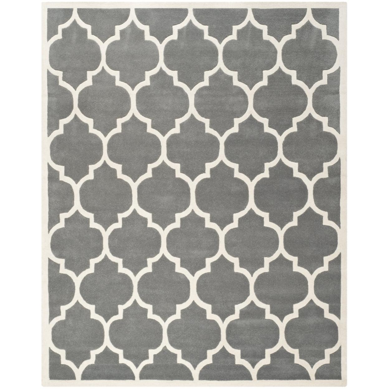 SAFAVIEH Chatham Freddy Geometric Quatrefoil Wool Area Rug, Dark Grey/Ivory, 5' x 8'