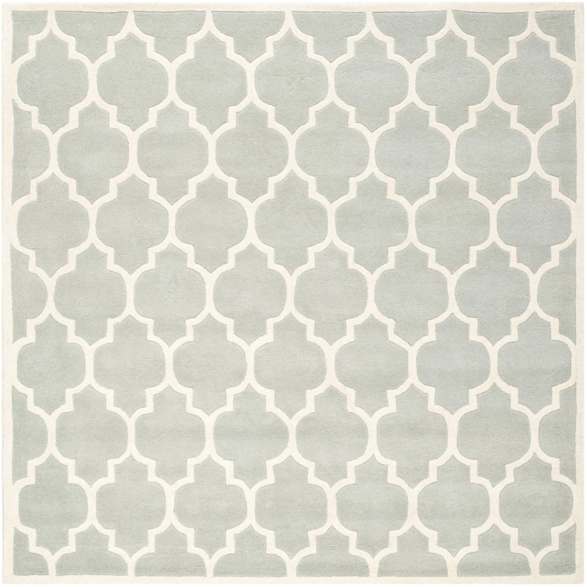 SAFAVIEH Chatham Freddy Geometric Wool Area Rug, Grey/Ivory, 4' x 4' Square