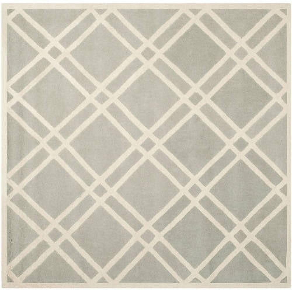 Grey and Ivory Hand-Tufted Wool Geometric Area Rug, 5' x 8'