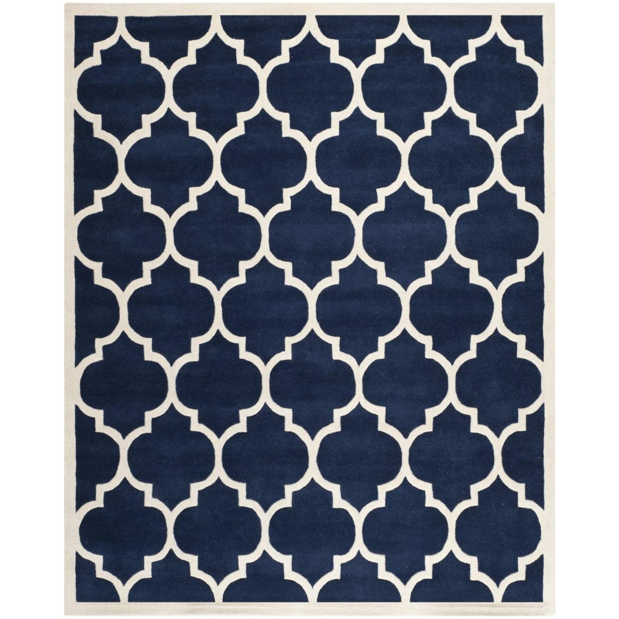 SAFAVIEH Chatham Gavin Geometric Wool Area Rug, Dark Blue/Ivory, 4' x 6'