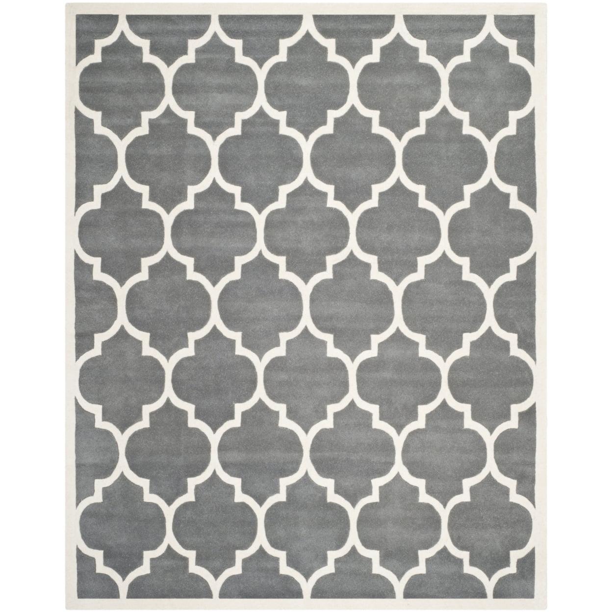 SAFAVIEH Chatham Gavin Geometric Wool Area Rug, Dark Grey/Ivory, 5' x 5' Square