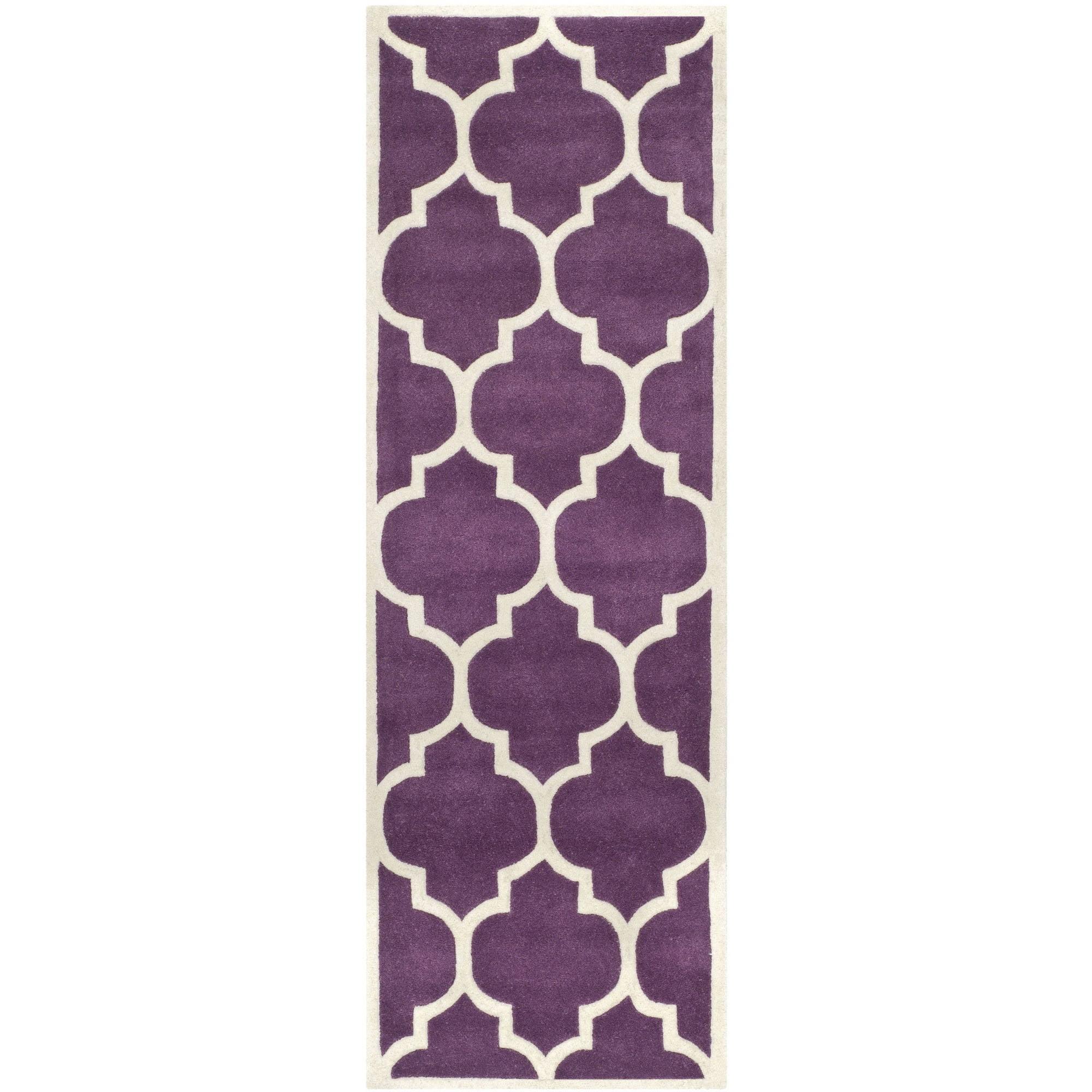 SAFAVIEH Chatham Gavin Geometric Wool Runner Rug, Purple/Ivory, 2'3" x 5'