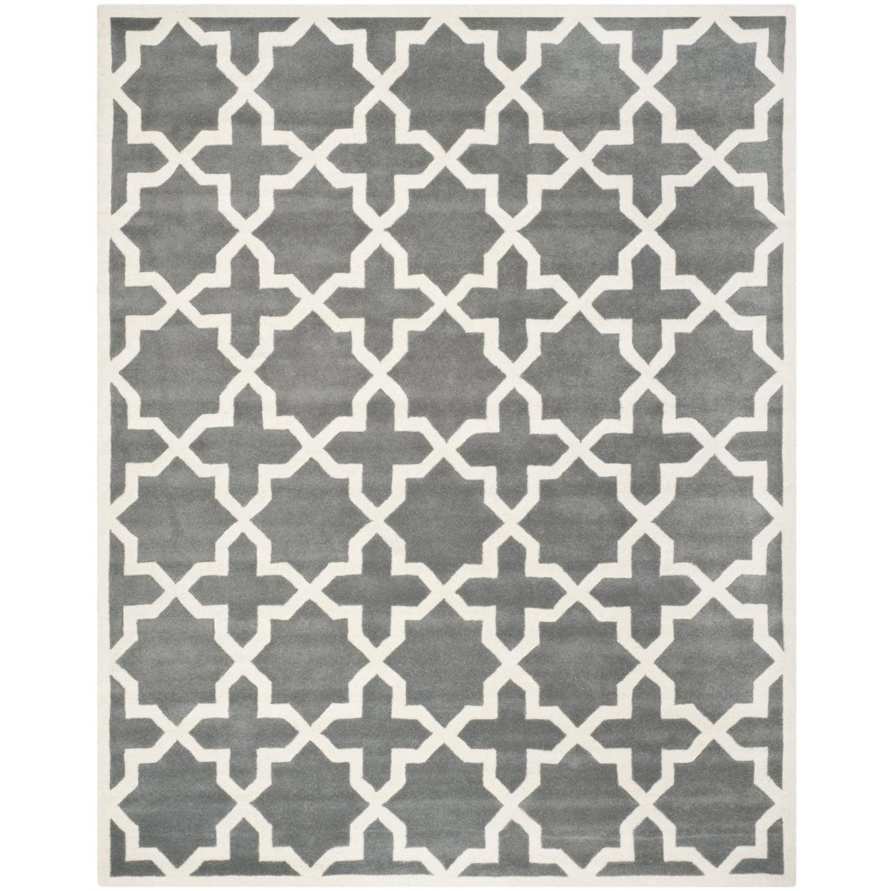 SAFAVIEH Chatham Giovanni Geometric Wool Area Rug, Dark Grey/Ivory, 4' x 6'
