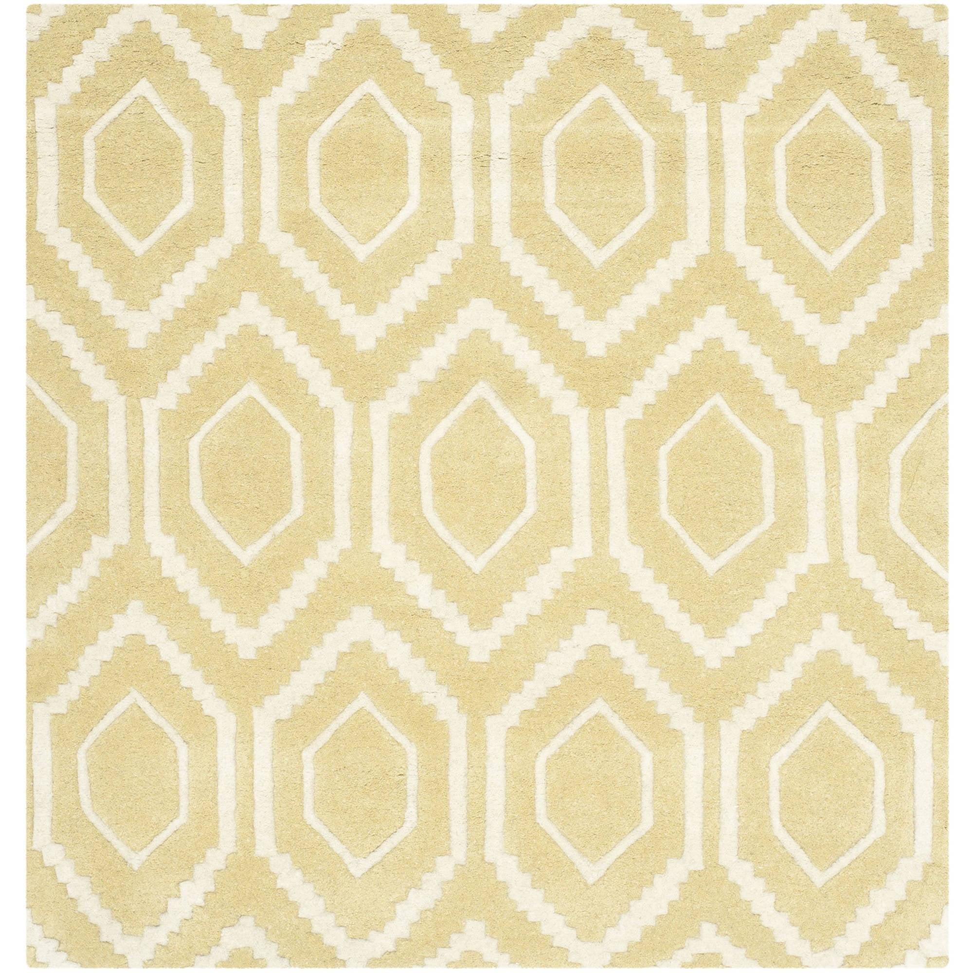 SAFAVIEH Chatham Graham Geometric Wool Area Rug, Light Gold/Ivory, 4' x 4' Square