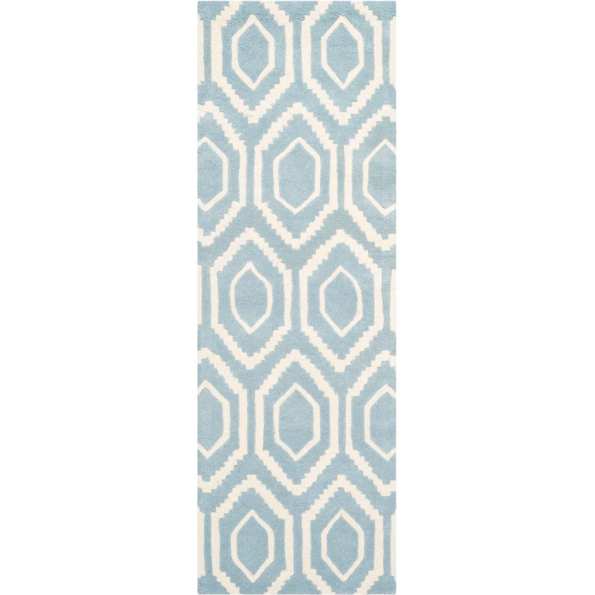 SAFAVIEH Chatham Graham Geometric Wool Runner Rug, Blue/Ivory, 2'3" x 11'