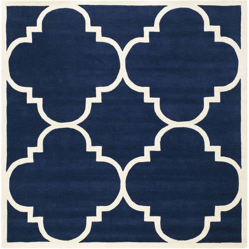 Hand-Tufted Dark Blue and Ivory Wool 4' Square Area Rug