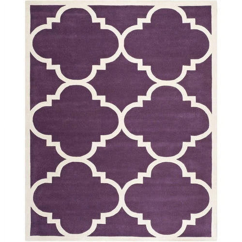 Handmade Purple and Ivory Wool Tufted 9' x 12' Rug