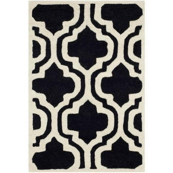 SAFAVIEH Chatham Henry Geometric Quatrefoil Wool Area Rug, Black/Ivory, 5' x 5' Round